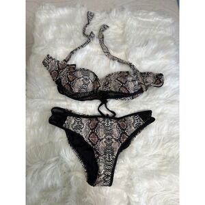 Peddney Women's Snake Print 2 Piece Swim Mesh Suit Bikini Sz Large New